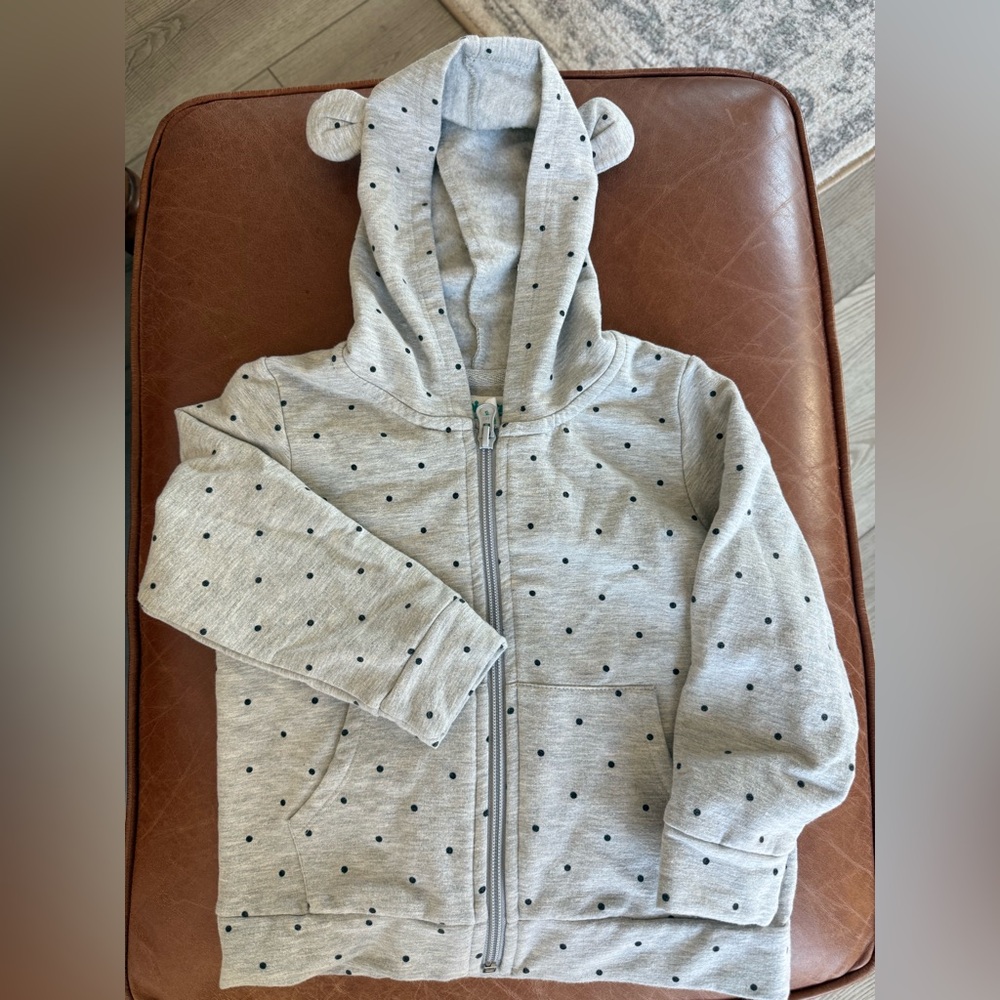 Mighty Goods Gray Polka Dot Zip-Up Hoodie with Bear Ears | Toddler 2T